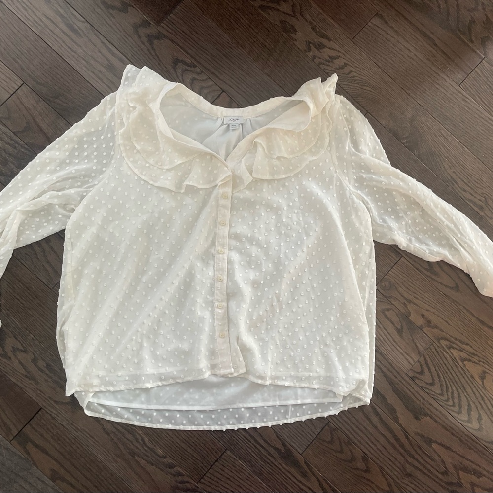 White Sheer Polka Dot Blouse JCREW XXL EXCELLENT CONDITION